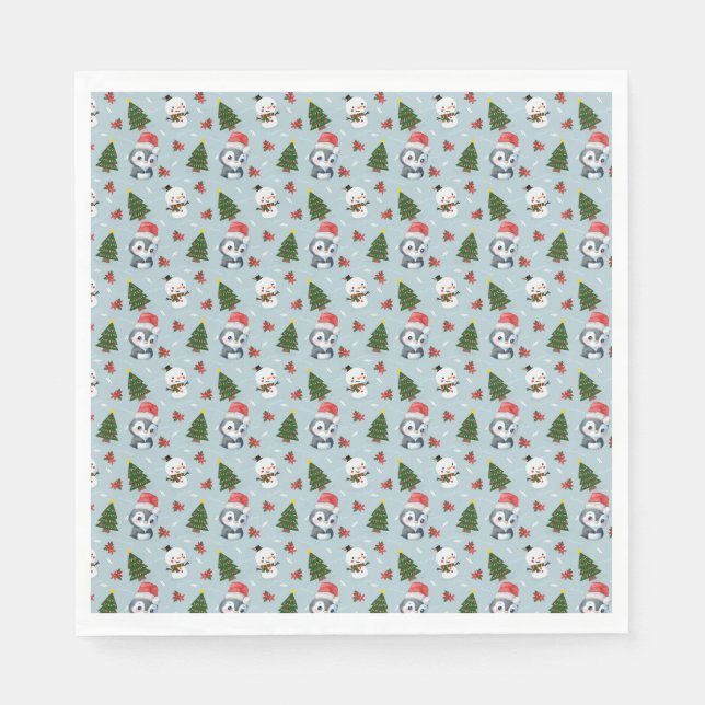 Penguin Santa Happy Frohe Weihnachtsbaumstruktur M Serviette (Vorderseite)