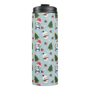 Penguin Santa Happy Frohe Weihnachtsbaumstruktur M Thermosbecher