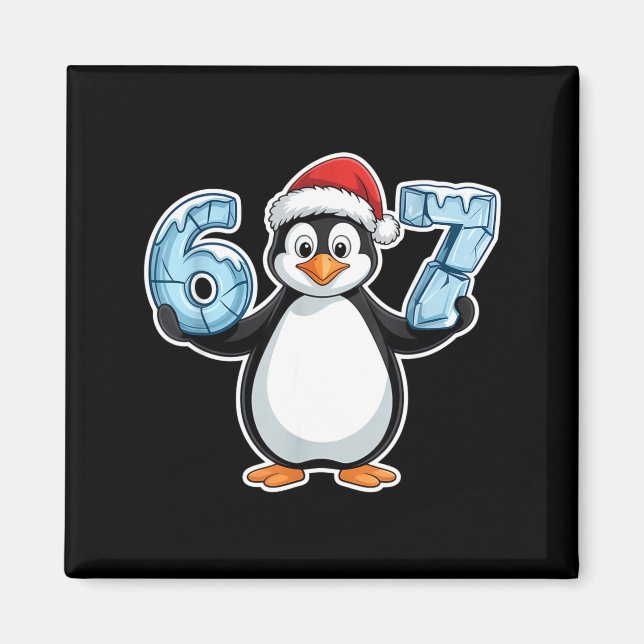 Penguin Santa Hat 67 Icy Numbers Christmas Birthda Magnet (Vorne)