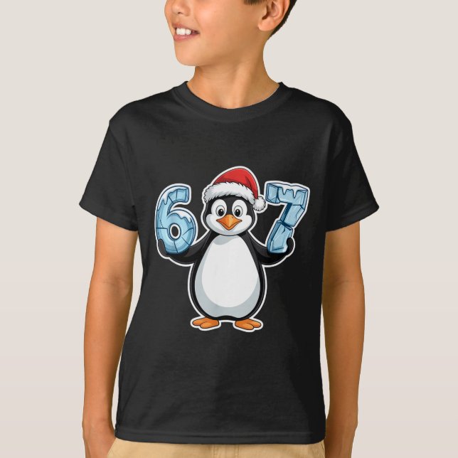 Penguin Santa Hat 67 Icy Numbers Christmas Birthda T-Shirt (Vorderseite)