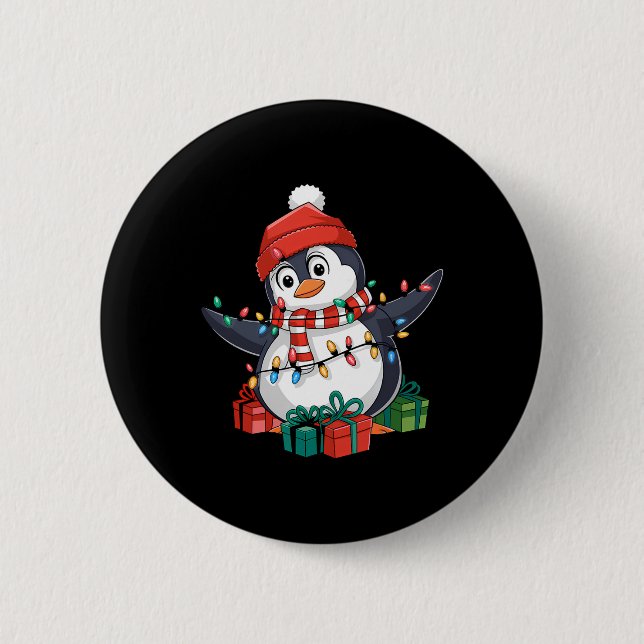 Penguin Santa Lights Weihnachten - Pinguin Lover Button (Vorderseite)