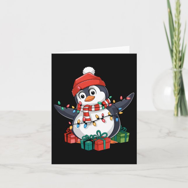 Penguin Santa Lights Weihnachten - Pinguin Lover Karte (Vorderseite)