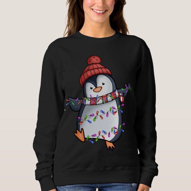 Penguin Santa Lights Weihnachts Pajamas Niedlich P Sweatshirt (Vorderseite)
