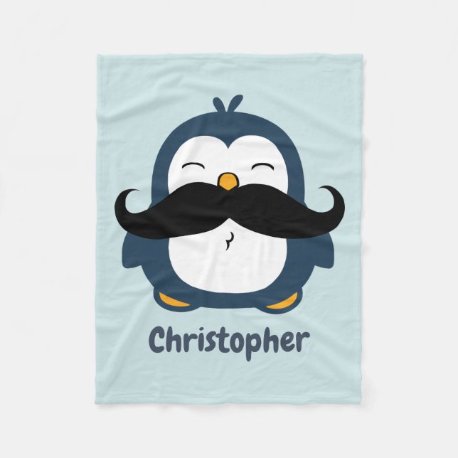 Penguin-Schnurrbart-Trend-blaues personalisiertes Fleecedecke (Vorderseite)