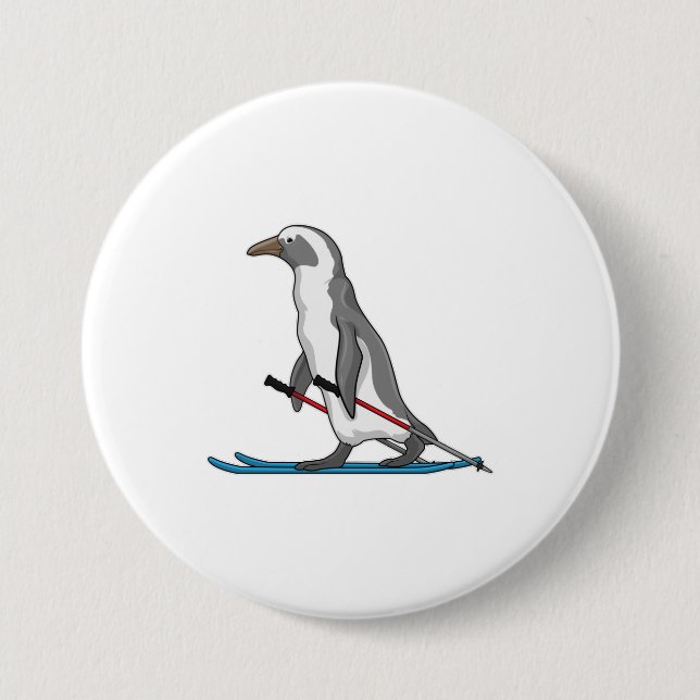 Penguin Skier Ski Button (Vorderseite)
