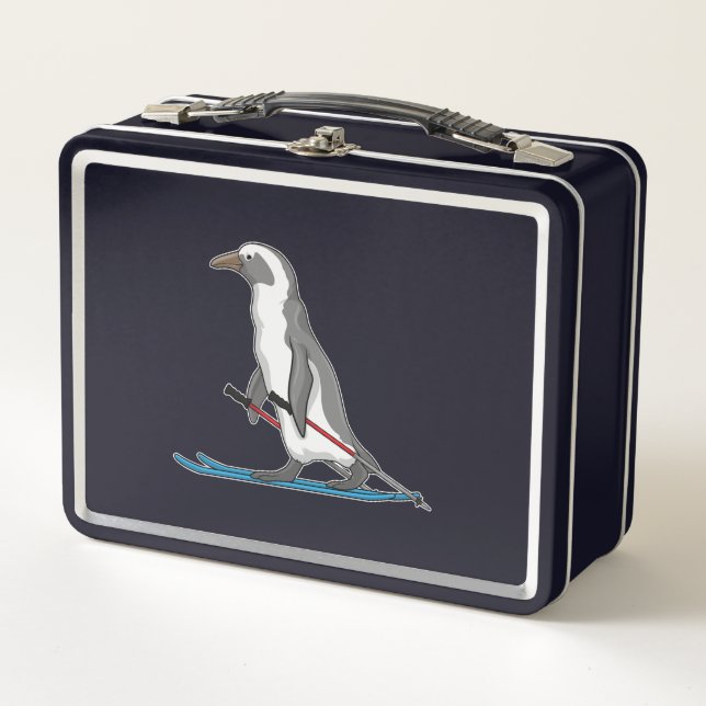 Penguin Skier Ski Metall Brotdose (Vorderseite)