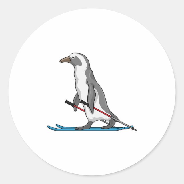 Penguin Skier Ski Runder Aufkleber (Vorderseite)