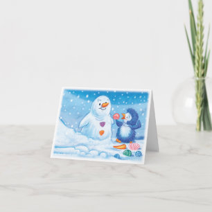 Penguin & Snowman grande carte de Noël