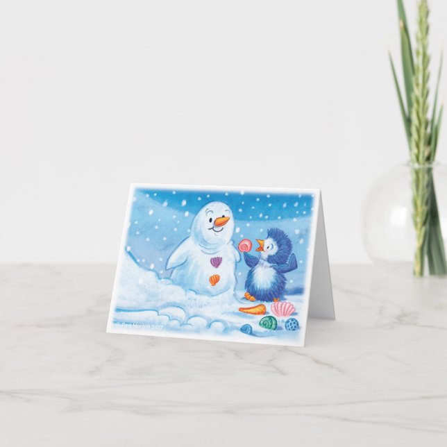 Penguin & Snowman große Weihnachtskarte Feiertagskarte (Vorderseite)