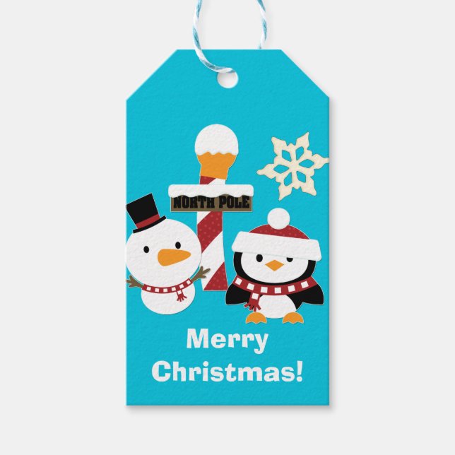 Penguin Snowman Personalisiert Weihnachten Geschenkanhänger (Vorderseite)