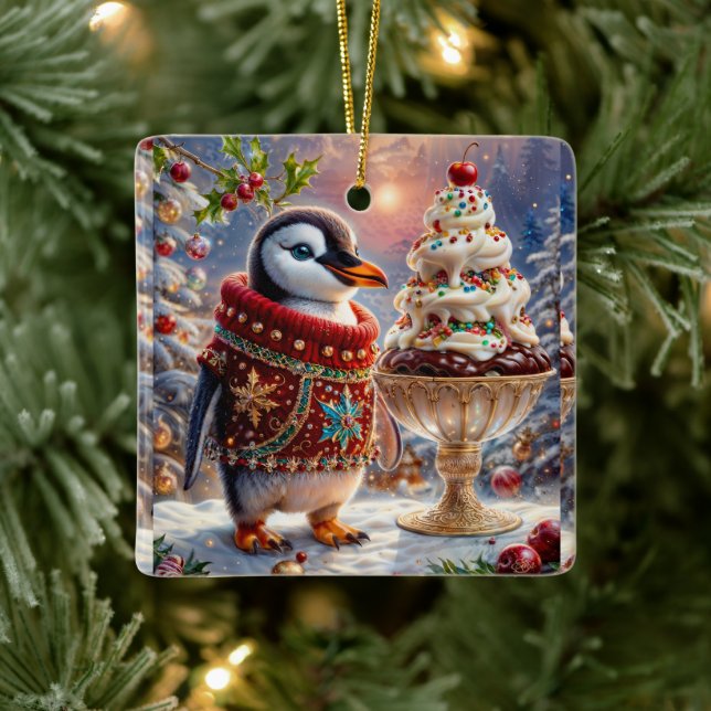 Penguin Sundae Weihnachtsdekoration Keramikornament (Baum)