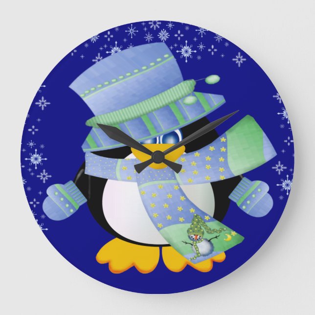 Penguin Time Wall Clock Große Wanduhr (Vorderseite)
