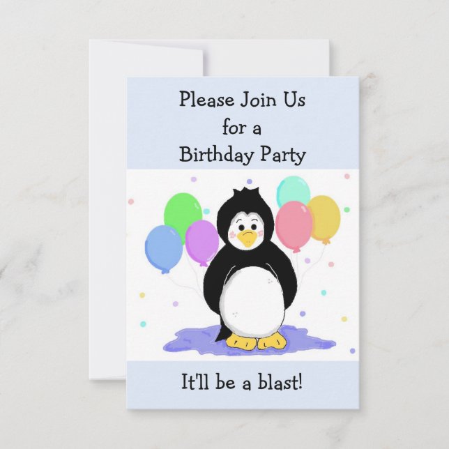 Penguin und Balloons Einladung zum Geburtstag (Vorderseite)