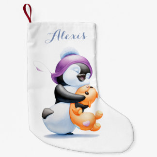 Penguin-und Teddy-Bärn-personalisierter Strumpf Kleiner Weihnachtsstrumpf