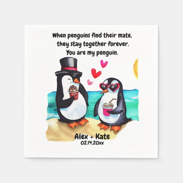 Penguin Valentines Serviette (Vorderseite)