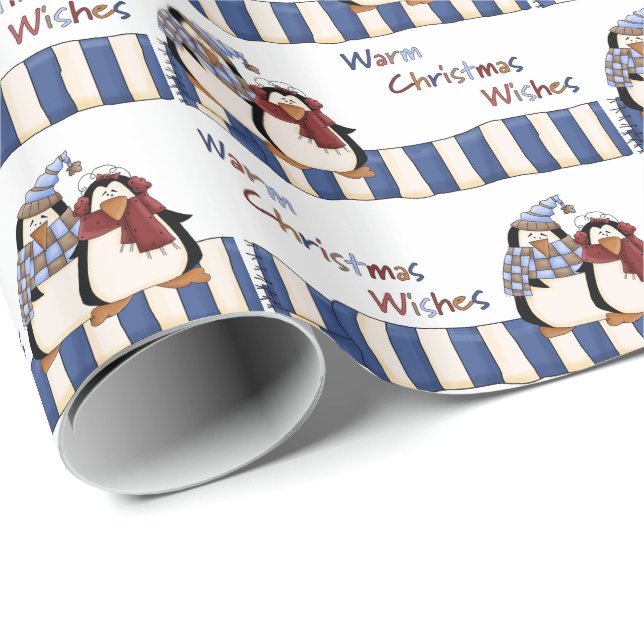 Penguin Warme Weihnachtswünsche Geschenkpapier (Rolleneckpunkt)