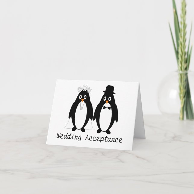 Penguin Wedding Acceptcard Einladung (Vorderseite)