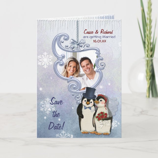 Penguin Wedding - Foto Save the Date Ankündigung (Vorderseite)
