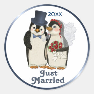 Penguin Wedding Runder Aufkleber