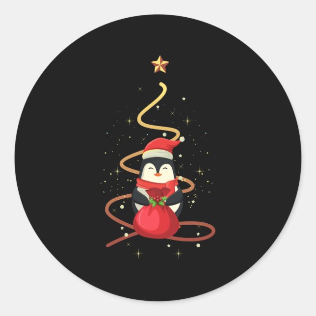 Penguin Weihnachten Runder Aufkleber (Vorderseite)