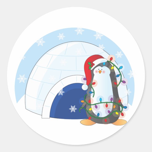 Penguin Weihnachten Runder Aufkleber (Vorderseite)