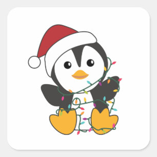 Penguin Weihnachten Schnee Winter Tiere Pinguine Quadratischer Aufkleber