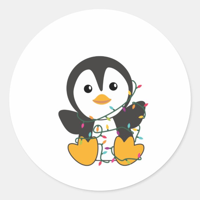 Penguin Weihnachten Schnee Winter Tiere Pinguine Runder Aufkleber (Vorderseite)