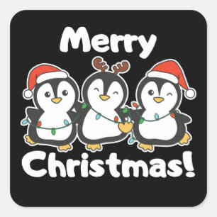 Penguin Weihnachten Tiere Niedliche Pinguine Squar Quadratischer Aufkleber