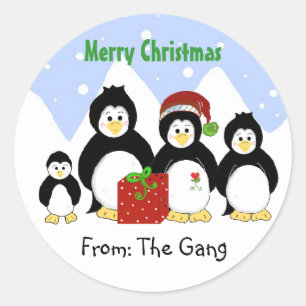 Penguin-Weihnachten von uns allen Runder Aufkleber