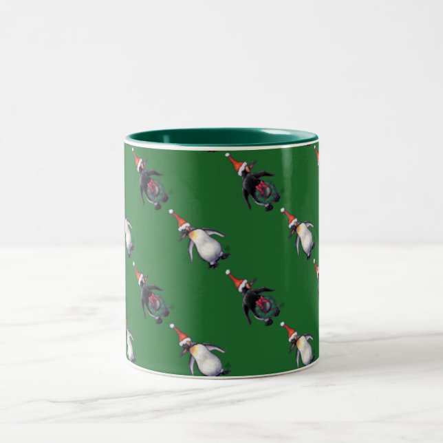 Penguin Weihnachten Zweifarbige Tasse (Mittel)