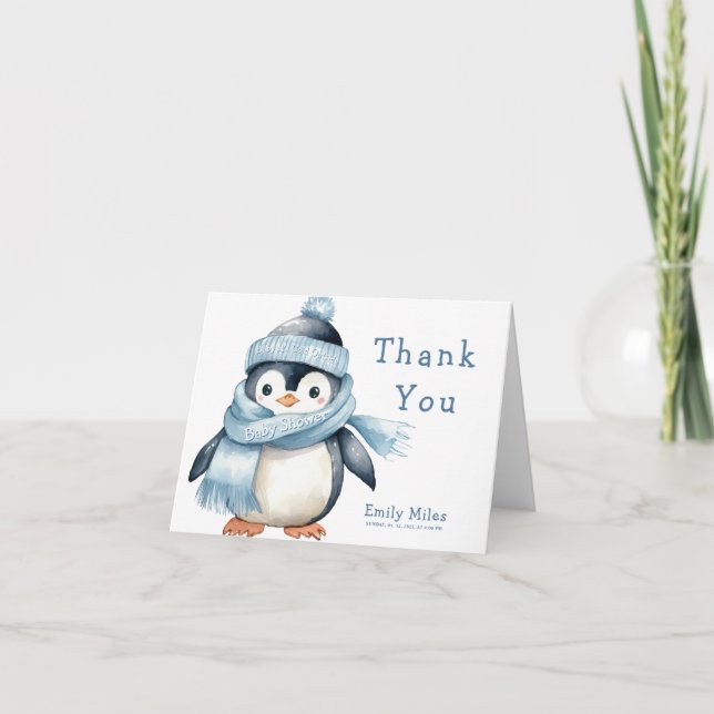Penguin Winter Boy Baby Dusche Danke (Vorderseite)