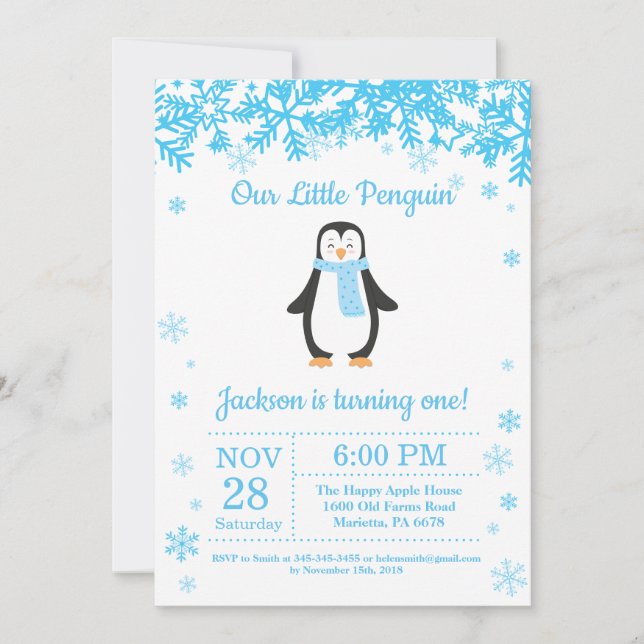 Penguin Winter Boy Invitation Anniversaire (Devant)