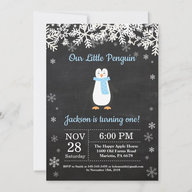 Penguin Winter Boy Invitation Anniversaire (Devant)