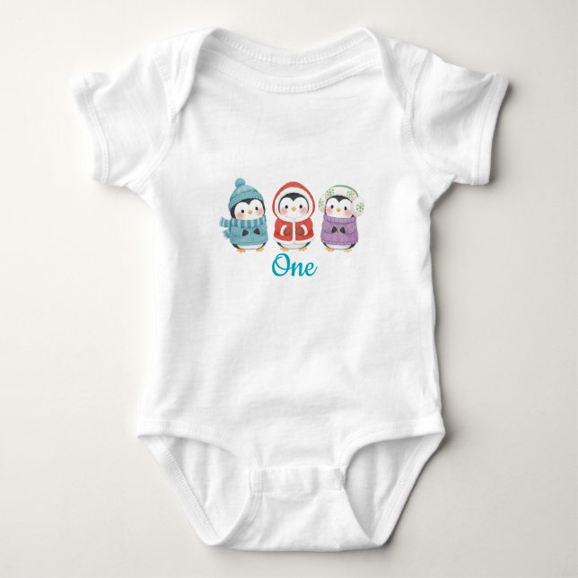 Penguin Winter Einland Geburtstag Baby Strampler (Vorderseite)