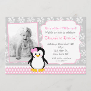 Penguin Winter ONE derland Invitations d'anniversa