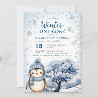 Penguin Winter Onederland Arktische Tiere Geburtst Einladung