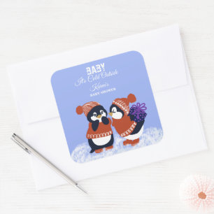 Penguin Winter Schnee Geburtstag Baby Dusche Kälte Quadratischer Aufkleber