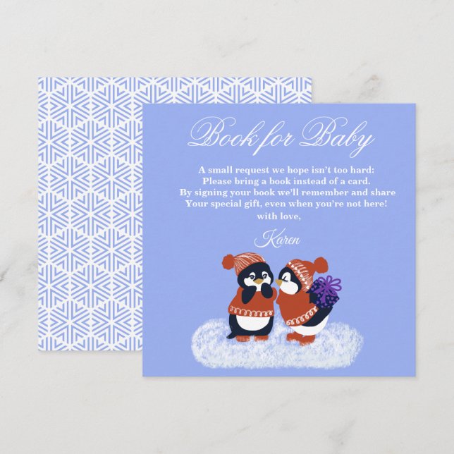 Penguin Winter Snow Birthday Baby Showbook Dankeskarte (Vorne/Hinten)