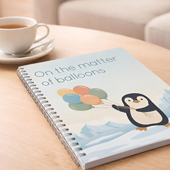 Penguin with Balloons | Dry Humour Custom Notebook Notizblock (Coffee table)