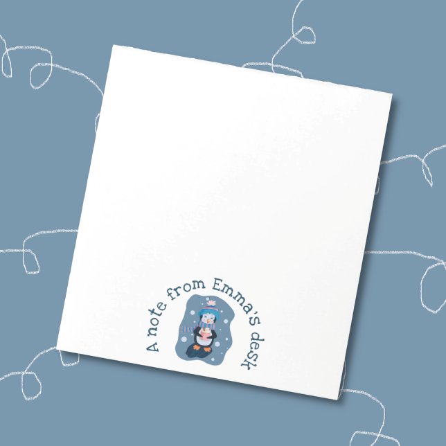 Penguin with Hot Cocoa Cup Winter Notepad Notizblock (Penguin with hot cocoa mug winter theme personalized notepad . )