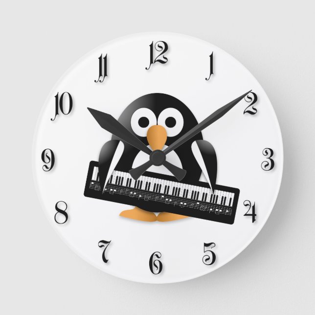 Penguin with piano runde wanduhr (Vorderseite)