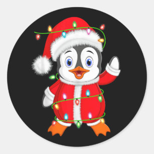 Penguin Xmas Licht der Santa Costume Penguin Chris Runder Aufkleber