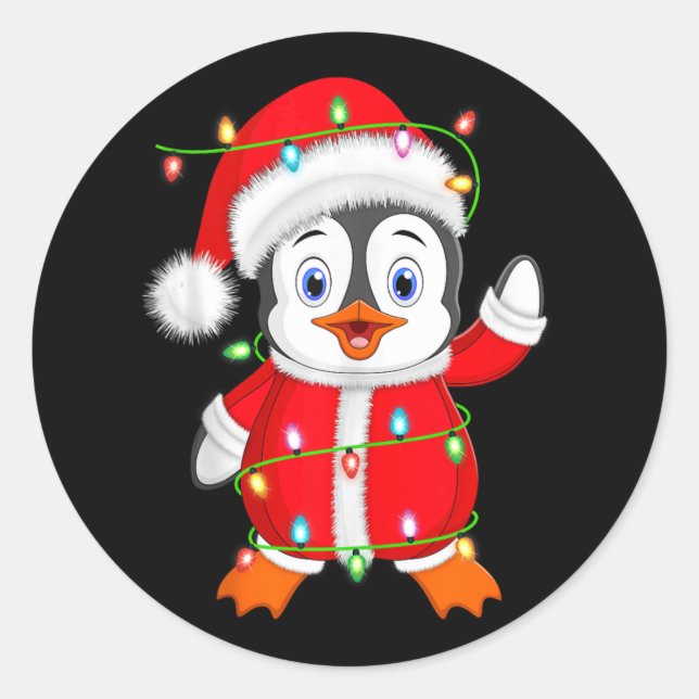 Penguin Xmas Licht der Santa Costume Penguin Chris Runder Aufkleber (Vorderseite)