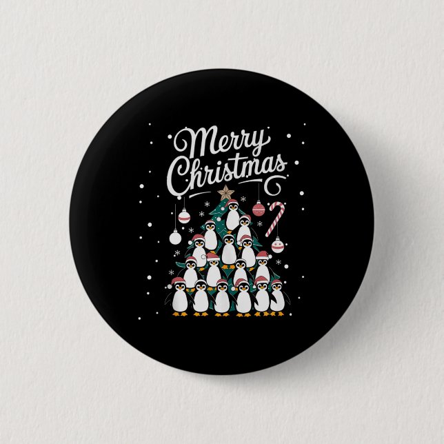 Penguin Xmas Tree Penguine Weihnachtsbaum Merry Ch Button (Vorderseite)