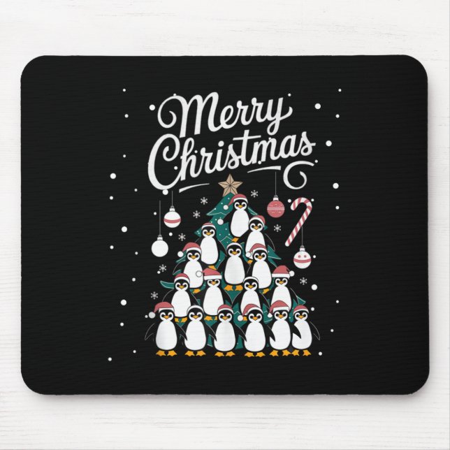 Penguin Xmas Tree Penguine Weihnachtsbaum Merry Ch Mousepad (Vorne)