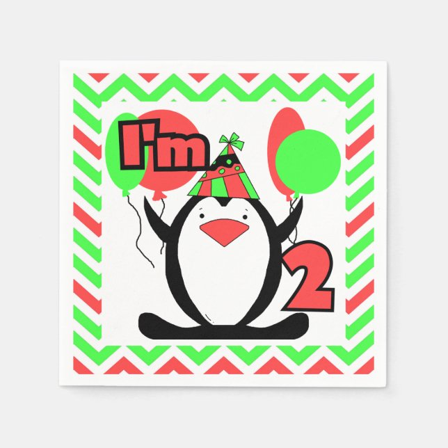 Penguins 2. Geburtstagspapier Napkins Serviette (Vorderseite)