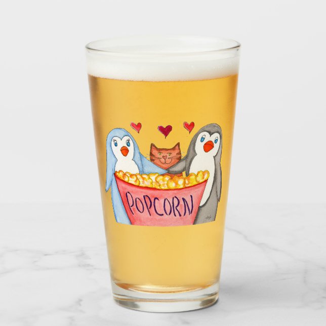 Penguins and Popcorn Glas (Vorne (Gefüllt))