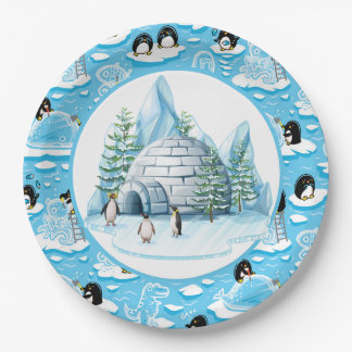 Penguins At Play Paper Plate Pappteller