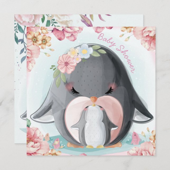 Penguins Baby Dusche Einladung (Vorne/Hinten)