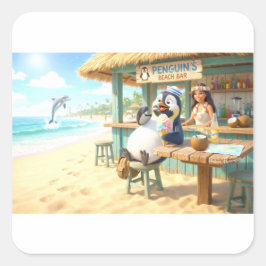 Penguin's Beach Bar Quadratischer Aufkleber